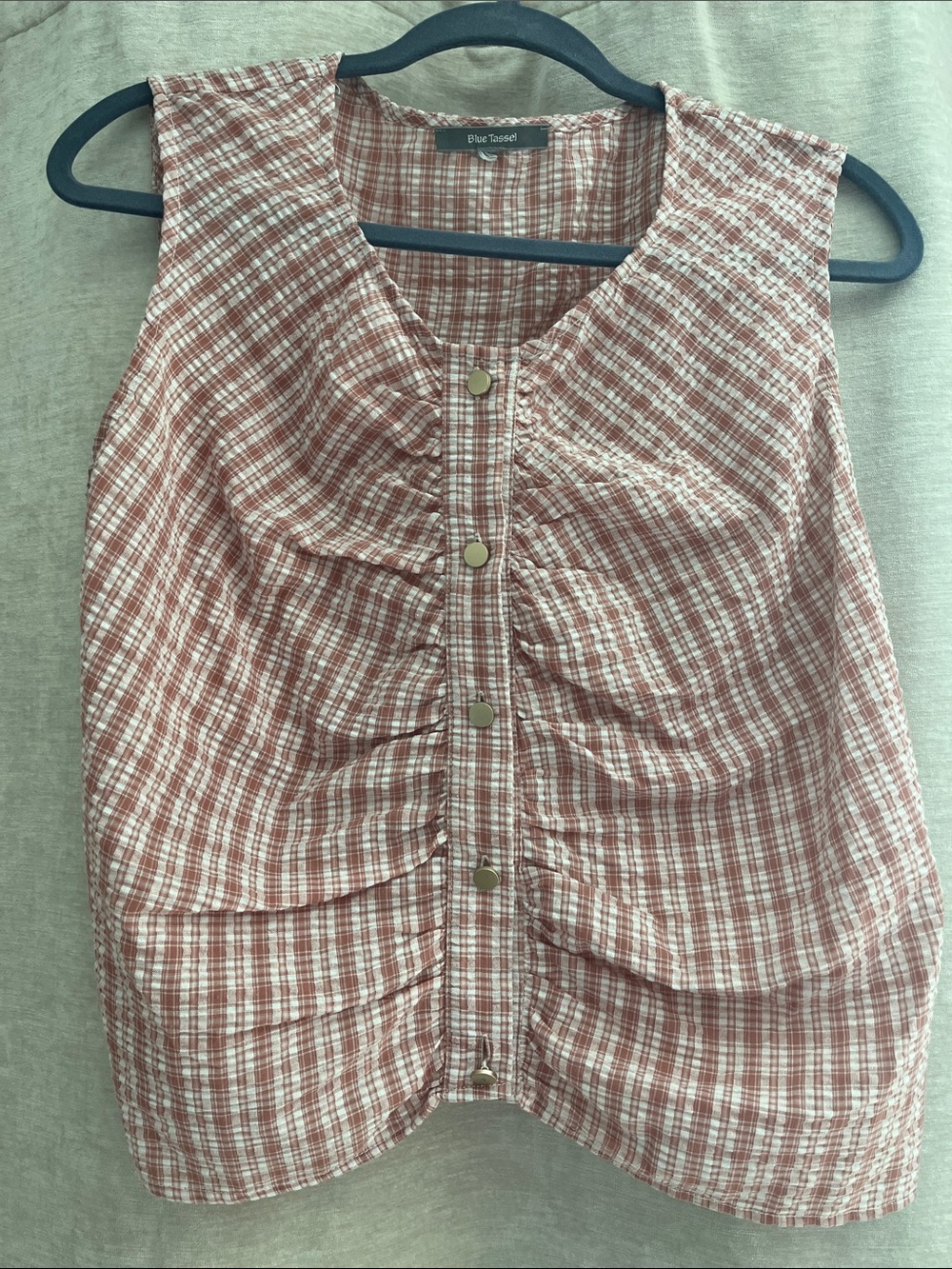 Anthropologie (Blue Tassel) Women's Textured Plaid Button-Front Sleeveless Top